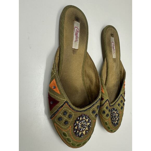 Candies Womens Flats Size Unknown Green Slip On Beaded Embellished - Picture 2 of 9